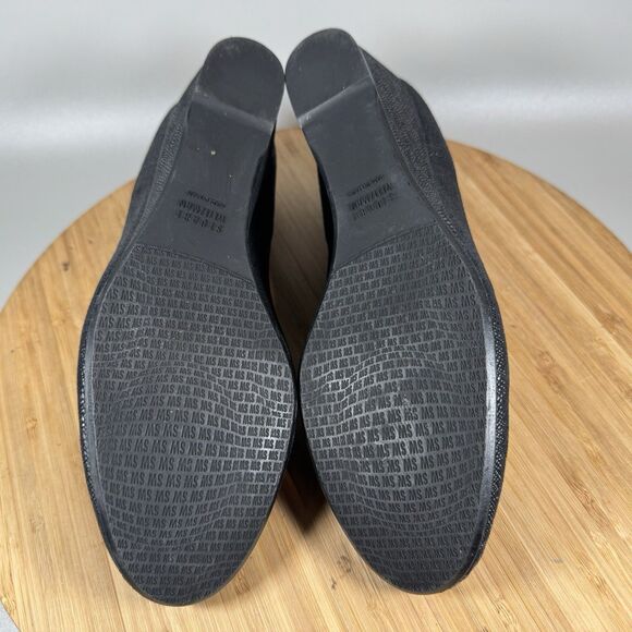 S‎ Stuart Weitzman Black Leather Wedge Heel Slip On Womens Size 7.5 Spain - Picture 7 of 8